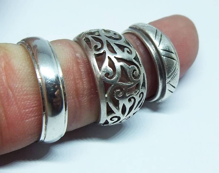 TRIPLE DEAL !! FULLY TESTED !! THREE FANTASTIC SOLID STERLING SILVER RINGS FOR YOUR COLLECTION !!