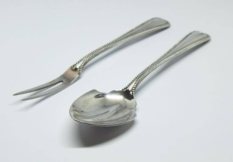 ESTATE FIND !! TWO SOLID 800 GERMAN SILVER ITEMS !! A PICKLE FORK AND SERVING SPOON !! GREAT QUALITY