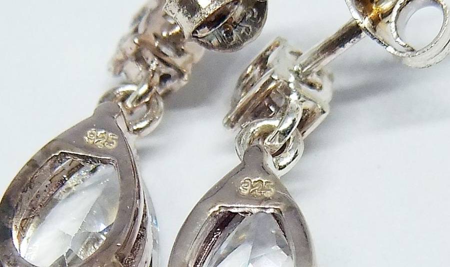 A pair of sterling silver teardrop earrings with clear insets - Never worn - With box