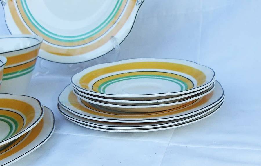A rare lot of Art Deco period porcelain by Woods Ivory Ware including a trio & snack dish