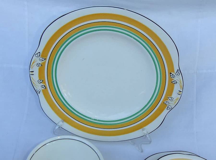 A rare lot of Art Deco period porcelain by Woods Ivory Ware including a trio & snack dish