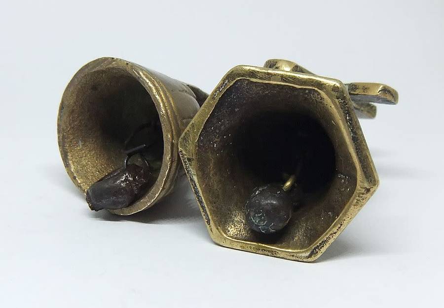 Totally adorable !! A vintage solid brass miniature windmill bell and a Welsh lady bell