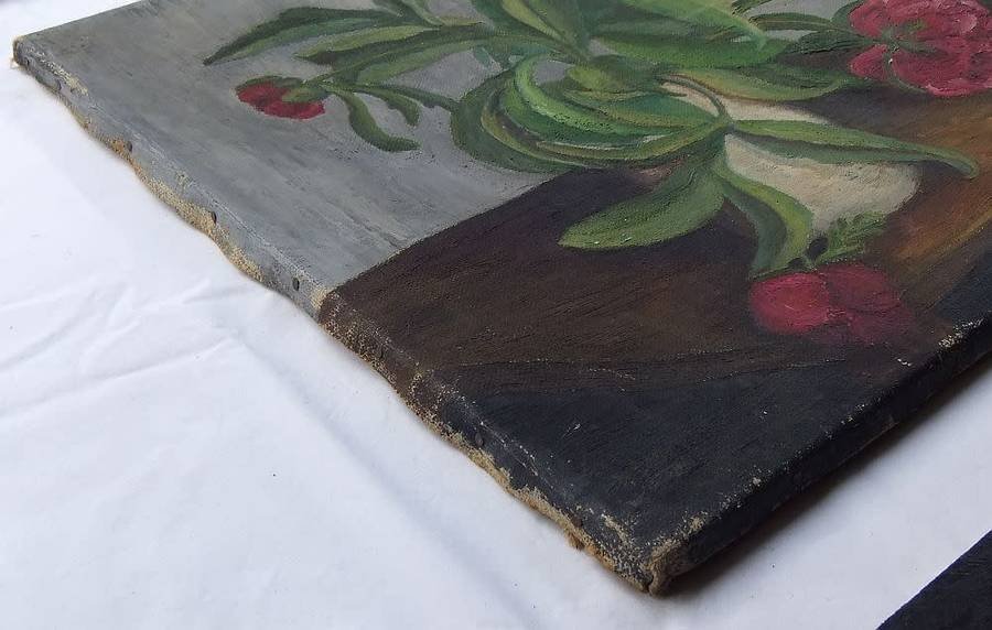 WOW !! AN EXQUISITE 1940`S ORIGINAL SIGNED OIL ON CANVAS PAINTING ON A STRETCHER AS FOUND