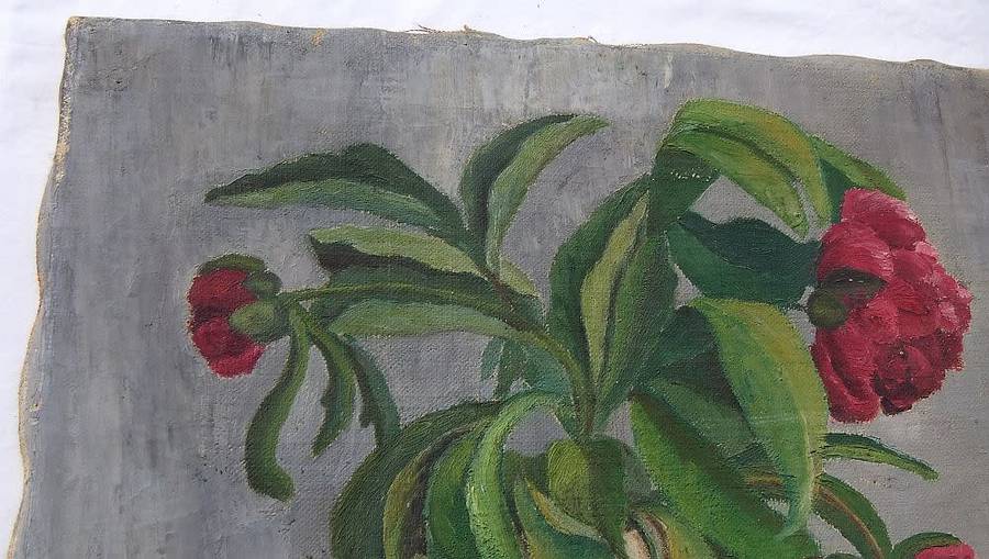 WOW !! AN EXQUISITE 1940`S ORIGINAL SIGNED OIL ON CANVAS PAINTING ON A STRETCHER AS FOUND