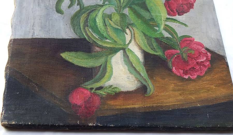 WOW !! AN EXQUISITE 1940`S ORIGINAL SIGNED OIL ON CANVAS PAINTING ON A STRETCHER AS FOUND