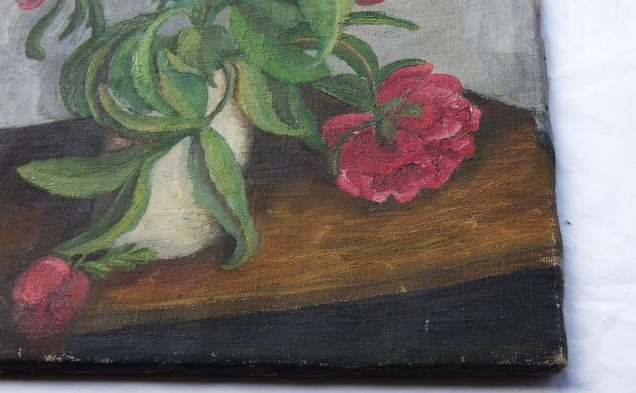 WOW !! AN EXQUISITE 1940`S ORIGINAL SIGNED OIL ON CANVAS PAINTING ON A STRETCHER AS FOUND