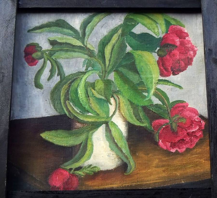 WOW !! AN EXQUISITE 1940`S ORIGINAL SIGNED OIL ON CANVAS PAINTING ON A STRETCHER AS FOUND