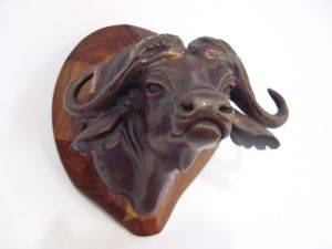MOUNTED BRONZE BUFFALO - SIGNED AND DATED