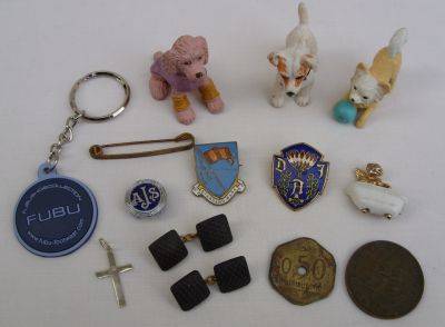 ASSORTED - TOYS , BADGES , CUFFLINKS , TOKEN , COIN , PENDANT - POSTAGE R25