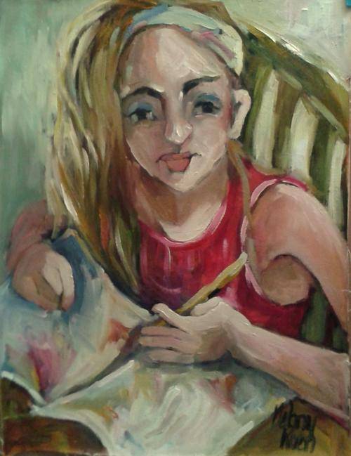 At my desk - Oil by SA artist, Melany Koen - 400mm x 530mm