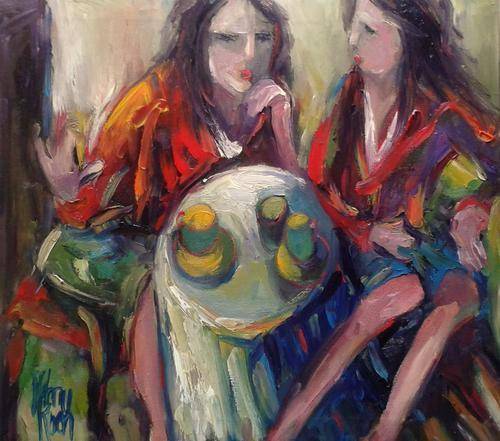 At the Coffee shop - Oil by SA artist, Melany Koen - 400mm x 450mm