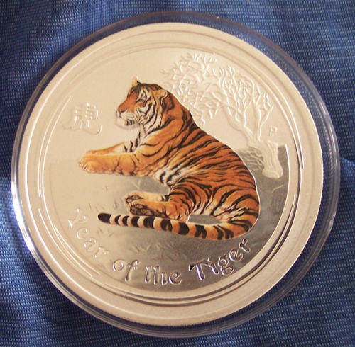 2010 Perth Mint 1/2 oz Silver Tiger (Enamelled) Very Limited