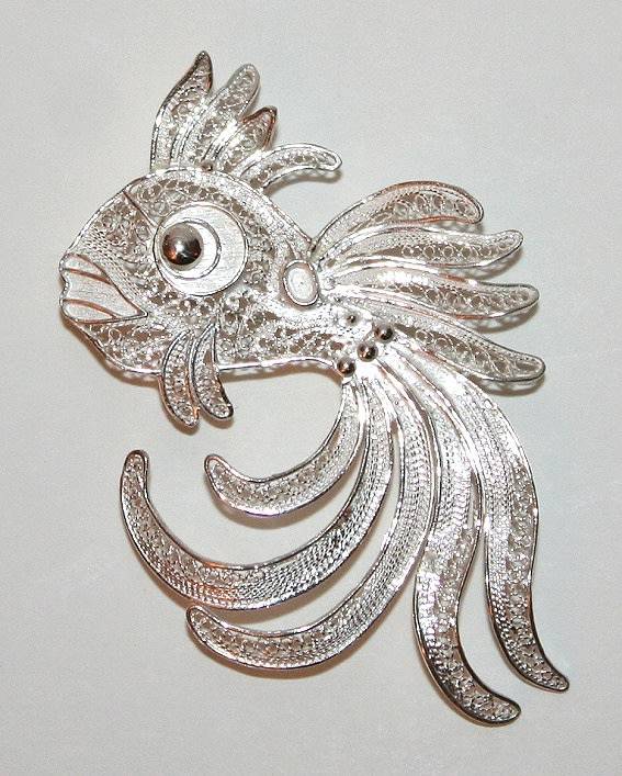 Flamboyant fish filigree BROOCH: sterling silver. Magnificent. Ready for you. Last one!