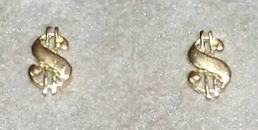 9k / 9ct gold $ dollar stud EARRINGS. Ready for you. Last pair!
