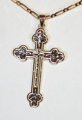 9k / 9ct gold CROSS: yellow & white, reversible, sumptuous detailing. Ready for you. Last one!