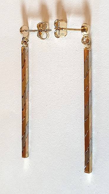 9k / 9ct 3-colour gold square DROP EARRINGS  REFINED. Ready for you. Last pair!