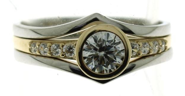 9k / 9ct gold & sterling silver Trip Wedding Set: simulated diamonds