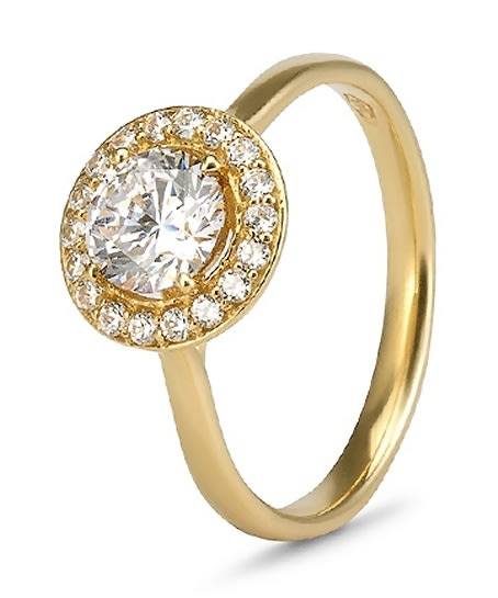9k / 9ct yellow gold Engagement or Dress halo RING: simulated diamonds =GLAMOROUS