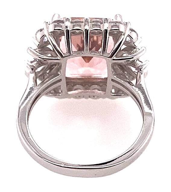 RING: square CZ Morganite & CZ halo, 18mm wide, sterling silver GLAMOROUS