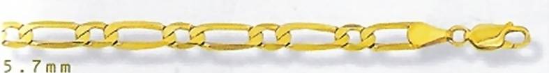 1+1 Figaro BRACELET: 5.7mm wide, 21cm. Solid 9ct gold