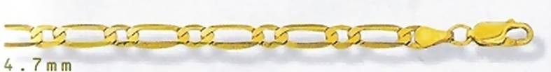 9ct gold BRACELET: 1+1 Figaro, 4.7mm wide, 19cm
