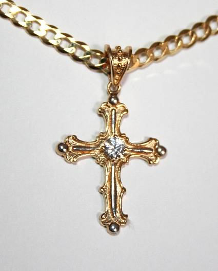 9ct gold CZ Cross, diamond simulant = REGAL, HISTORIC look