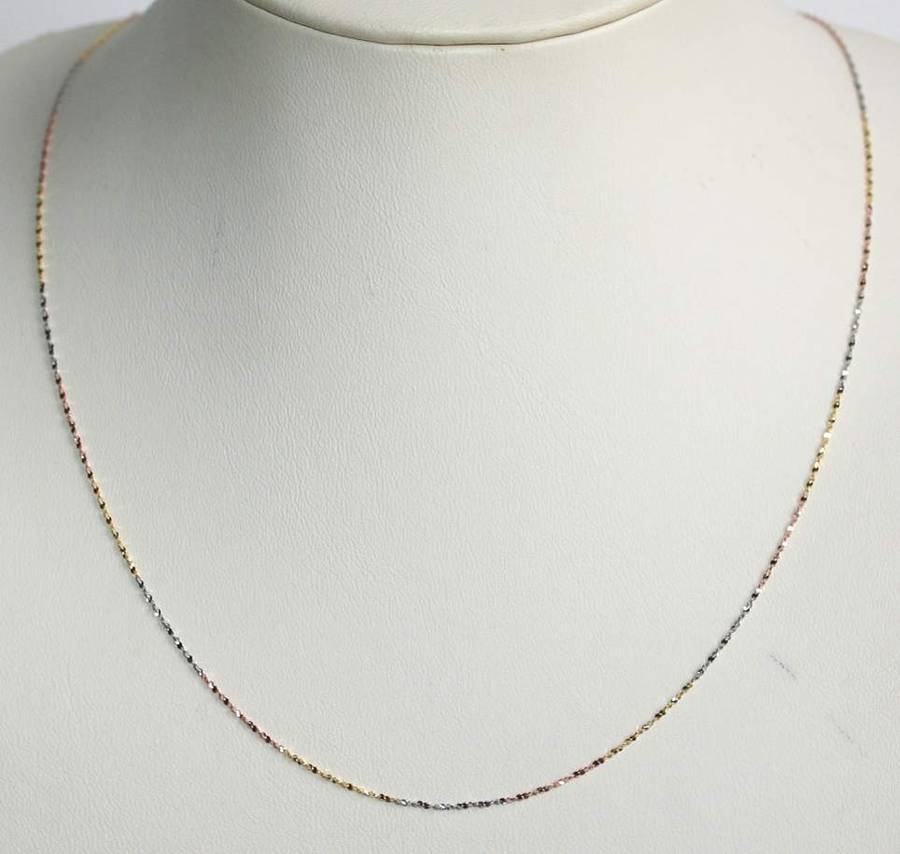 9k / 9ct gold 3 colour Twisted Serpentine CHAIN: 0.85mm wide, 50cm. Ready for you. Last one!