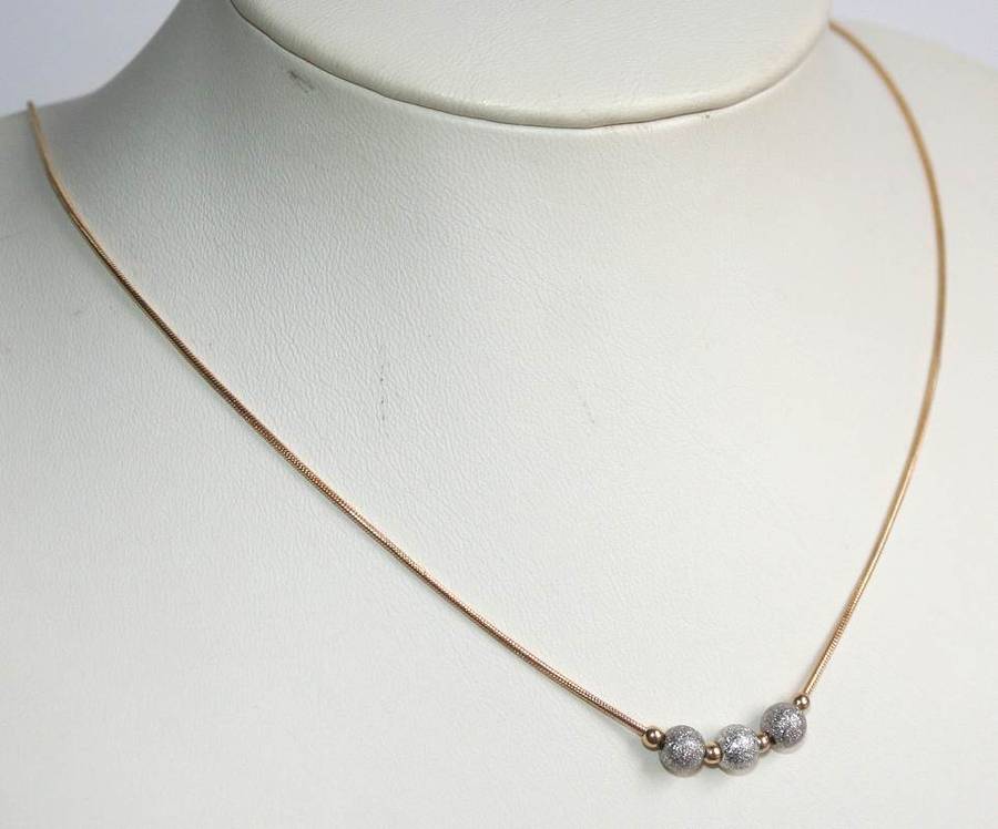 REDUCED MADLY - 9ct gold Necklace: yellow Snake link, white laser beads - GLAMOROUS & REFINED