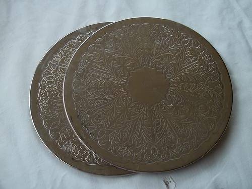 Pair of silver plated table coasters