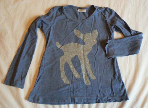 Naartjie blue long sleeve top with silver deer, size 5 years