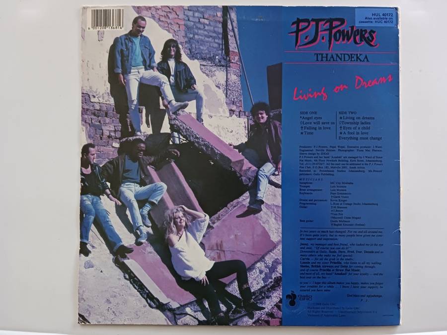 P.J. Powers - Living on Dreams  ( 1988 SA released LP NM )