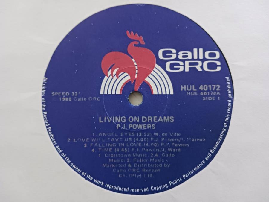 P.J. Powers - Living on Dreams  ( 1988 SA released LP NM )