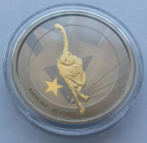 PROOF 1OZ SILVER CHEETAH BLACK  RUTHENIUM AND 24KT GOLD FINISH(MINTAGE 500)