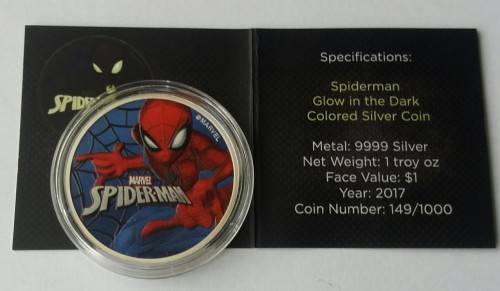 2017 SPIDERMAN 1OZ 9999 SILVER COLOUR COIN (MINTAGE OF 1000)