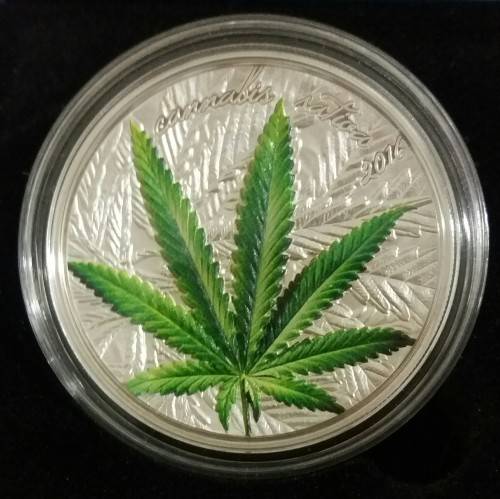 2016 PROOF 1OZ SILVER CANNABIS SATIVA COIN (MINTAGE 999)