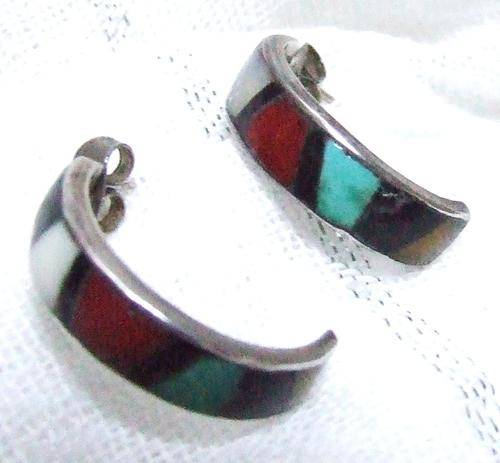 Sterling Silver and TurquoiseEarrings by Zuni Artist - U.S.A.