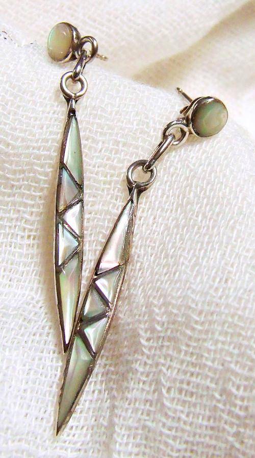 Sterling Silver Earrings with Mother-of-Pearl - by Zuni Artist - U.S.A.