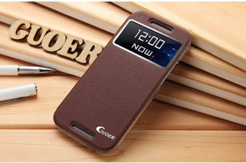 Smart Wake up & Sleep S View Window case for HTC ONE M8 (Brown)