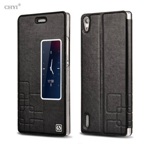 Smart Wake up & Sleep S View Window case for Huawei Ascend P7 (Black)