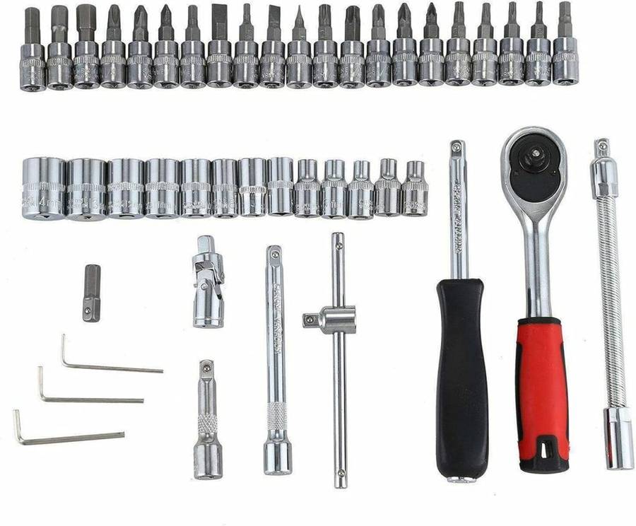 46 Pcs Drive Socket Ratchet Wrench Set with Bit Socket Set Metric and Extension Bar