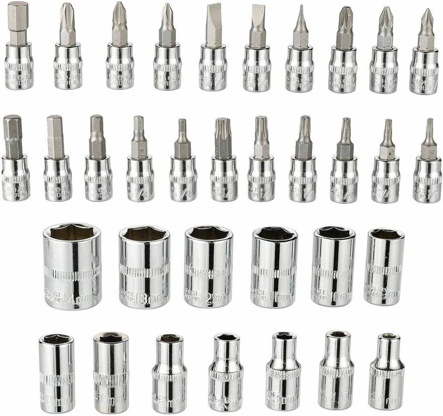 46 Pcs Drive Socket Ratchet Wrench Set with Bit Socket Set Metric and Extension Bar