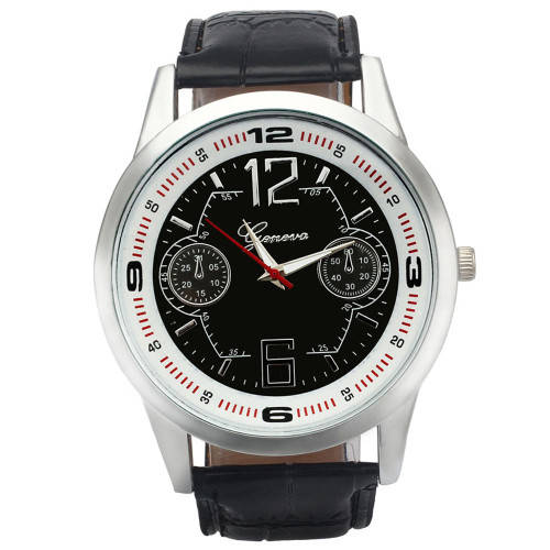 Men Leather Analog Dial Quartz Sport Wrist Watch