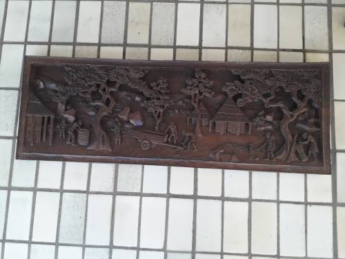 Wood Carving- Panel of African Village scene