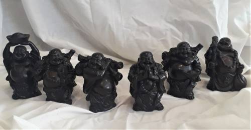 Set of  6 Resin Standing Laughing Buddah Ornament