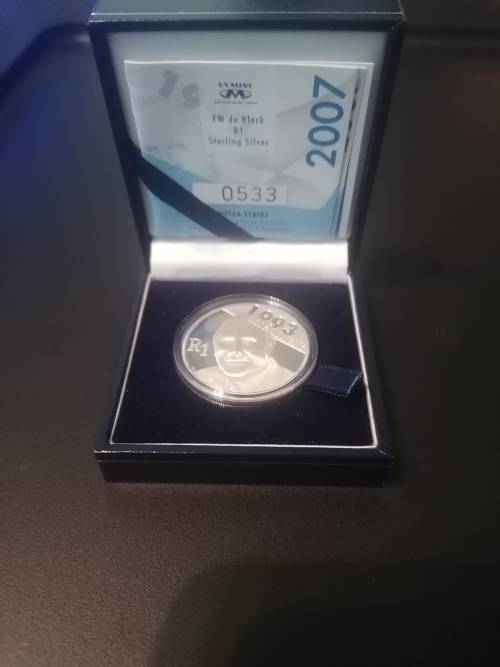 2007 SA Silver R1 Proof F.W. De Klerk Coin