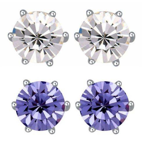 Swarovski Crystal Studs Earrings White Purple  7MM 6 Claw