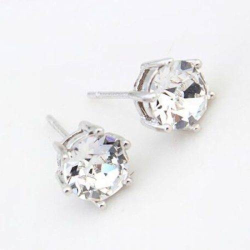 Swarovski Crystal Studs Earrings White Purple  7MM 6 Claw