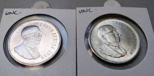 1969 RSA SILVER R1 (Afrikaans & English - Eben Donges) (Uncirculated) (BID PER COIN TO TAKE BOTH)