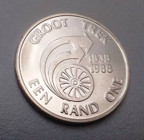 1988 R1 - 150 year GROOT TREK anniversary coin - 15 gram (80% SILVER) - UNC in SA MINT BOX