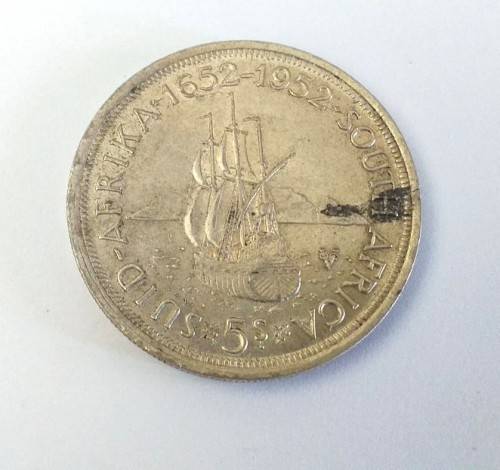 1952 SA Five Shillings 28g (0500 silver)  - 300 year Cape Town anniversary